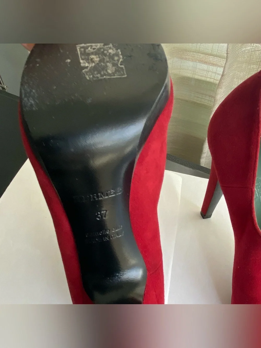 Hermes Red Suede Peep-Toe Stiletto Booties boots slides sandals 37 Italy pumps